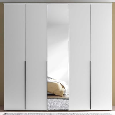 Kledingkast Kevo - 225x52x225cm - 5 deuren - met spiegel - wit