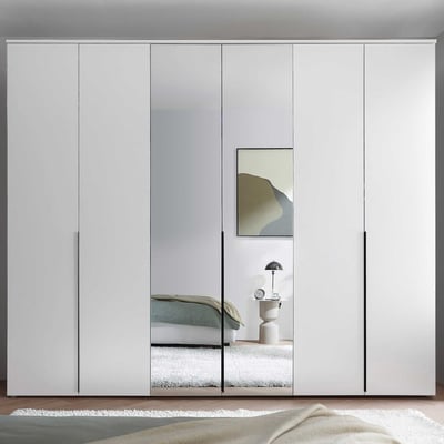 Kledingkast Kevo - 270x52x225cm - 6 deuren - met spiegel - wit