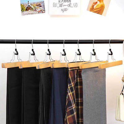 12Pc Houten Broekenhangers Antislip Chroomhaak 360-graden Roterend