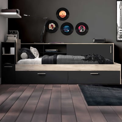 Bed Liva 90 x 190/200 cm-Kronberg eik/matzwart