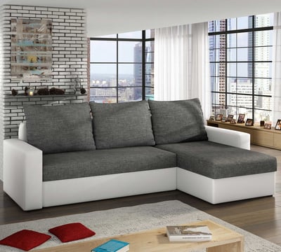 Hoekzetel met bedfunctie Livius | 237 x 150 x 90 cm | Antraciet/Wit