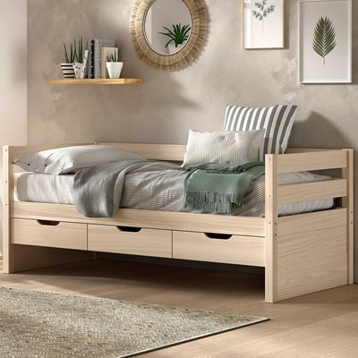 Kajuitbed Maggie - met 3 opberglades - 90 x 200 - massief dennenhout - milky pine