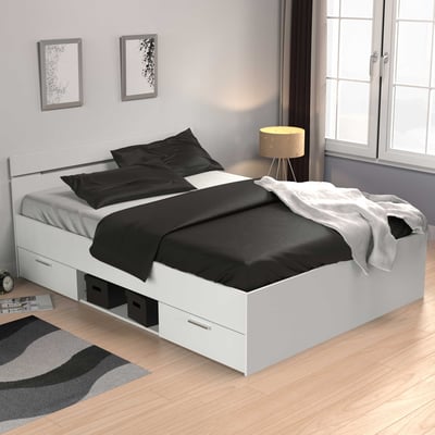 Bed Micheline 140 x 200 cm met opbergruimte - mat wit Bed Micheline 140 x 200 cm met opbergruimte - mat wit