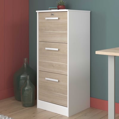Dossierkast Sil-106cm-3 lades-wit/eik