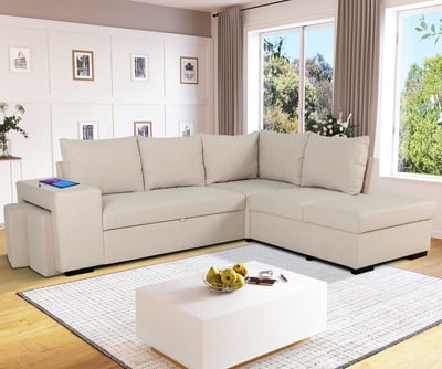 Hoekbank Mitchell rechts - met opbergruimte - beige