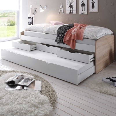Kajuitbed Nasri 90x200 met bedlade - sonoma eik/wit 