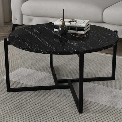 Ovale salontafel Noce - 73x68x36cm - zwart marmer