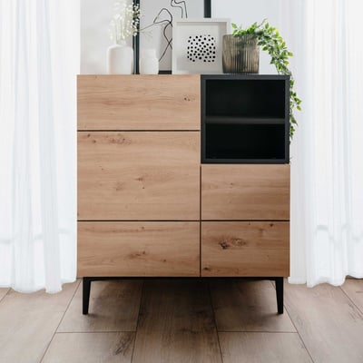 Commode Ted 80cm 2 deuren - eik/zwart Commode Ted 80cm 2 deuren - eik/zwart