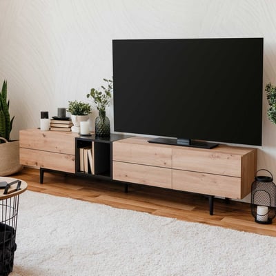 Tv-meubel Ted 195cm 3 deuren - eik/zwart 