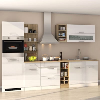 Kitchenette Milan | Inclusief dampkap, kookplaat, oven en koelkast | High Gloss White