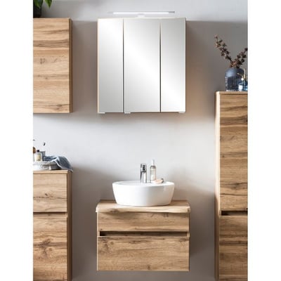 Badkamerset Villach | Wastafelkast en spiegelkast met verlichting | Wotan Oak