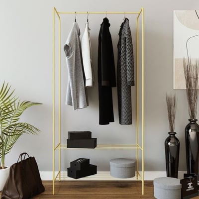 Kledingrek Woody Fashion | 80 x 35 x 170 cm | Goudkleurig design