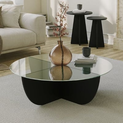 Glazen salontafel Woody Fashion | Ø90 x 30 cm | Zwart Glazen salontafel Woody Fashion | Ø90 x 30 cm | Zwart