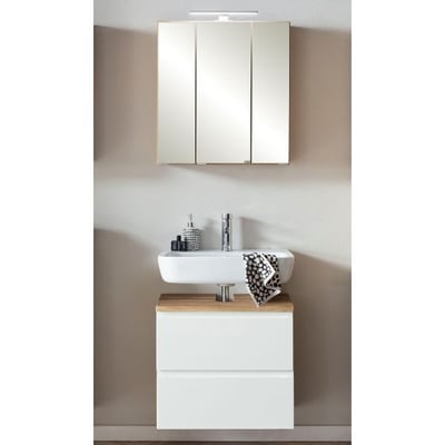 Badkamerset Varese | Wastafel en spiegelkast met verlichting | Wotan Oak/wit-design