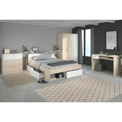 Slaapkamerset Most | Tweepersoonsbed met opbergruimte, Kledingkast, Bureau, Commode Slaapkamerset Most | Tweepersoonsbed met opbergruimte, Kledingkast, Bureau, Commode