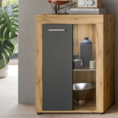 Vitrinekast Jam - 60x35x86cm - 1 deur - Wotan eik/antraciet