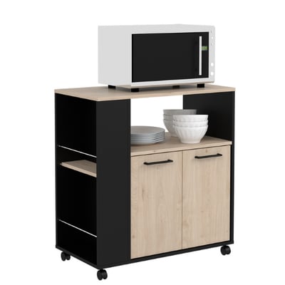 Kast Item 75x40x81cm met wielen 2 deuren - eik/zwart Kast Item 75x40x81cm met wielen 2 deuren - eik/zwart