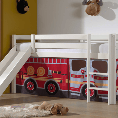 Halfhoogslaper met glijbaan Astrid met bedtent Fire Truck - wit Halfhoogslaper met glijbaan Astrid met bedtent Fire Truck - wit