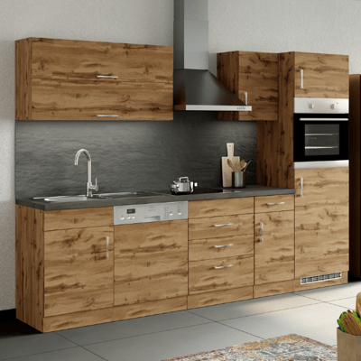 Kitchenette Sorrella 270cm met vaatwas, oven en koelkast - eik Kitchenette Sorrella 270cm met vaatwas, oven en koelkast - eik