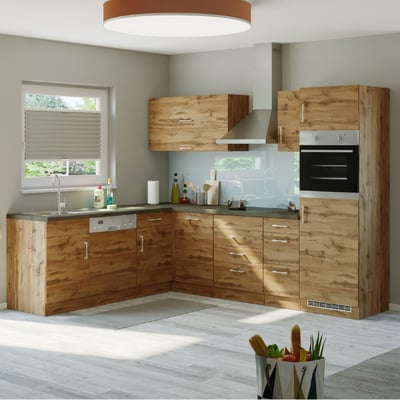 Kitchenette L-vorm Sorrella 270cm met oven, vaatwas en koelkast - eik Kitchenette L-vorm Sorrella 270cm met oven, vaatwas en koelkast - eik