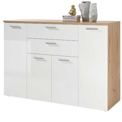 Commode Lobi 4 deuren 2 lades - glanzend wit/hout