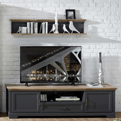 TV-meubel Samine 193cm 2 deuren & 1 lade - grafiet/eik