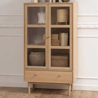 Vitrinekast Aston 145 cm 2 deuren & 1 lade - witte eik