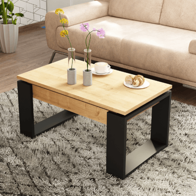 Salontafel Cosmit 90x52 cm met uitschuifbaar tafelblad - beige/ zwart