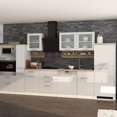 Kitchenette Ragnar 370cm met ruimte voor oven, microgolf, vaatwas en koelkast - hoogglans wit Kitchenette Ragnar 370cm met ruimte voor oven, microgolf, vaatwas en koelkast - hoogglans wit