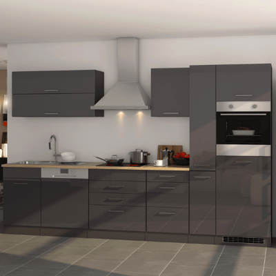Kitchenette Ragnar 330cm met oven en vaatwas - hoogglans antraciet