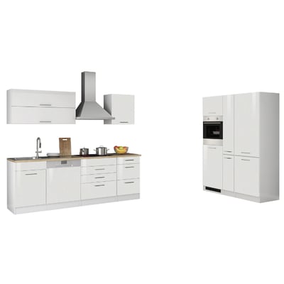 Kitchenette Ragnar 390cm met koelkast-diepvries, oven en vaatwas - hoogglans wit Kitchenette Ragnar 390cm met koelkast-diepvries, oven en vaatwas - hoogglans wit
