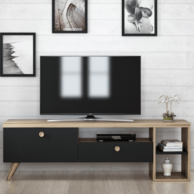 Modern TV-meubel met Planken | 100% Gemelamineerd | Zwart Eiken Modern TV-meubel met Planken | 100% Gemelamineerd | Zwart Eiken