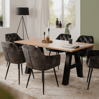 Eettafel Frauke 157/240 x 90 cm-artisanale eik/zwart