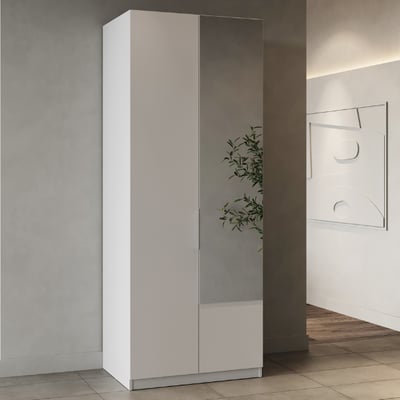 Garderobekast Spectre 80cm met spiegel - mat wit Garderobekast Spectre 80cm met spiegel - mat wit
