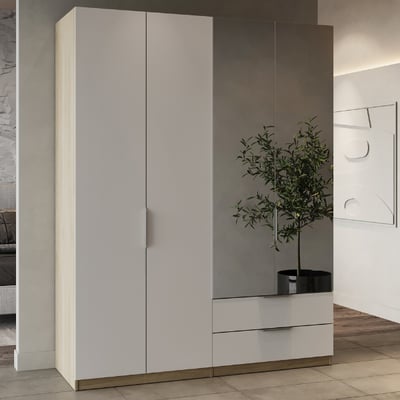 Kledingkast Spectre 157cm met spiegel - mat wit/eik Kledingkast Spectre 157cm met spiegel - mat wit/eik