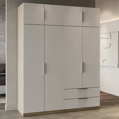 Kledingkast Spectre 157cm 8 deuren & 2 lades - mat wit/eikdecor Kledingkast Spectre 157cm 8 deuren & 2 lades - mat wit/eikdecor