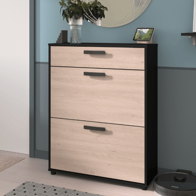 Schoenenkast Celestia met twee deuren en opberglade - eikdecor/zwart