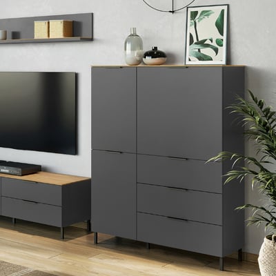 Buffetkast Calista 109cm 2 deuren & 3 lades - antraciet/eik