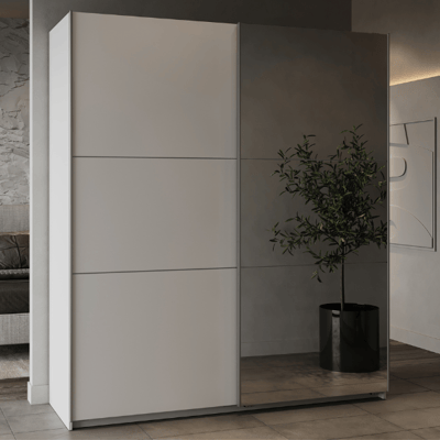 Garderobekast Spectre 178cm met schuifdeuren en spiegel - mat wit