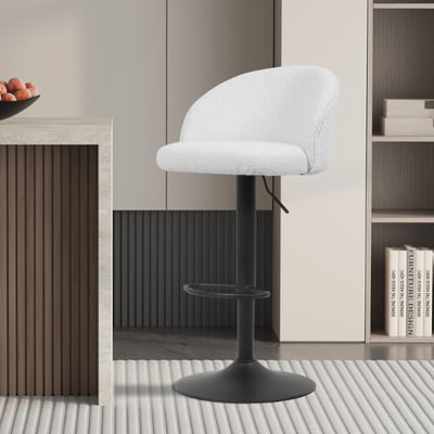Barkruk Arda Bouclé Wit | Metalen poten | H-H 86/107 x B-L 49 x D-P 46 cm