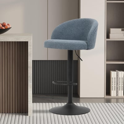 Arda Bouclé Blauw Barkruk | Metalen Poten en Bouclé bekleding| H-H 86/107 x B-L 49 x D-P 46 cm Arda Bouclé Blauw Barkruk | Metalen Poten en Bouclé bekleding| H-H 86/107 x B-L 49 x D-P 46 cm