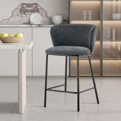 Donkergrijze stoffen barstoel Arthur | Metalen poten | 88,5x53x50,5cm Donkergrijze stoffen barstoel Arthur | Metalen poten | 88,5x53x50,5cm