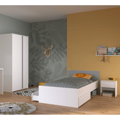 Slaapkamerset Rue | Eenpersoonsbed, bedladenset, nachtkastje, kledingkast Slaapkamerset Rue | Eenpersoonsbed, bedladenset, nachtkastje, kledingkast
