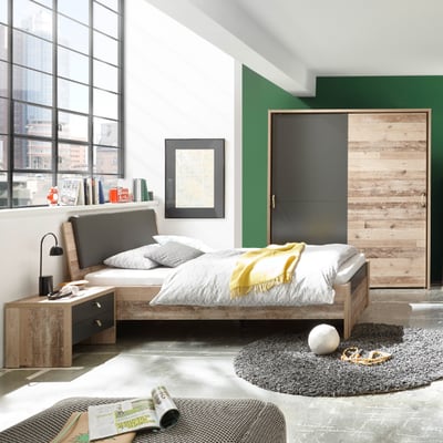 Tienerkamer Moleskin: bed 140x200, kleerkast, nachtkastje Tienerkamer Moleskin: bed 140x200, kleerkast, nachtkastje