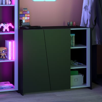 Bijzetkastje LevelUp 93cm met twee deuren - zwart/wit