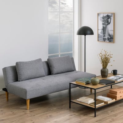 Slaapbank Lucca - 180x86x74 cm - Malmo-stof/lichtgrijs 