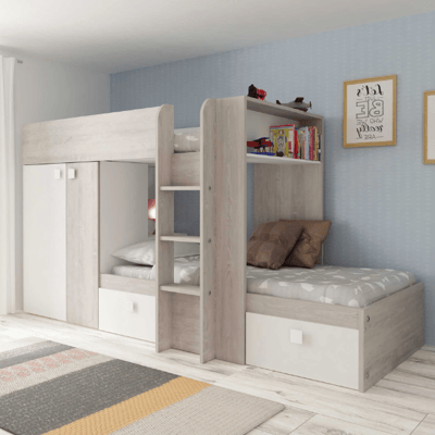 Stapelbed Beau 90x190 cm (lattenbodem benedenbed niet inbegrepen) - grenen/wit 