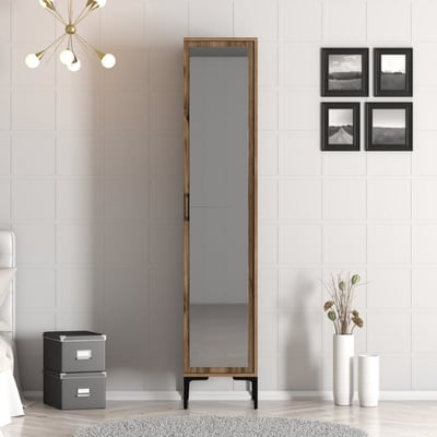 Kledingkast Kairos met spiegel - 201,40x40x47,50 cm - MDF/walnoot Kledingkast Kairos met spiegel - 201,40x40x47,50 cm - MDF/walnoot