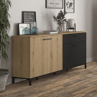 Dressoir Tando 180cm industrieel - eik/zwart