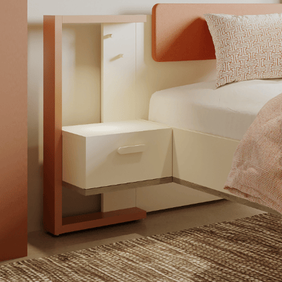 Nachtkastje Camillia - met lade - met ledverlichting - beige/terracotta